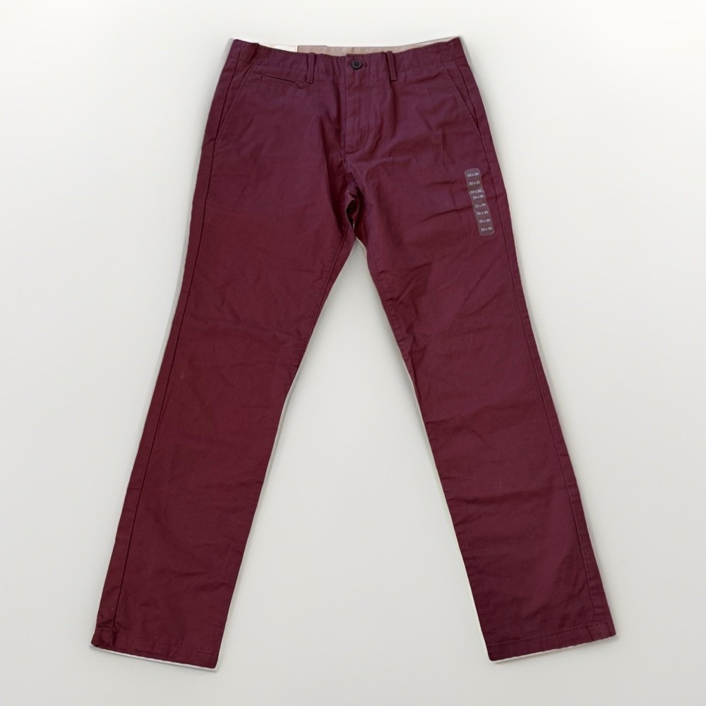 New Mens 32x30 GAP Lived In Slim Khaki Pants Red Mahogany Chino Business Casual
